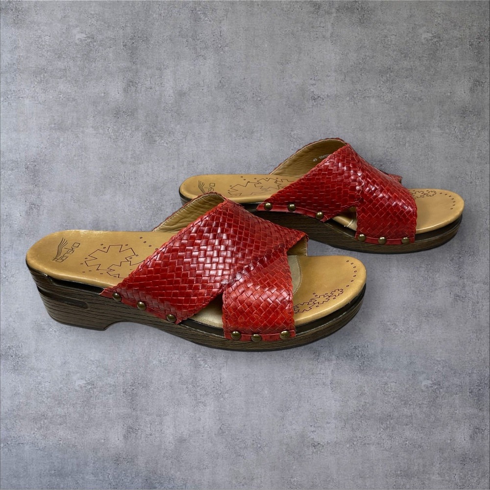 DANSKO Mila Red Woven Slip On Leather Sandals Shoes Womens 43 US 12.5 Comfort